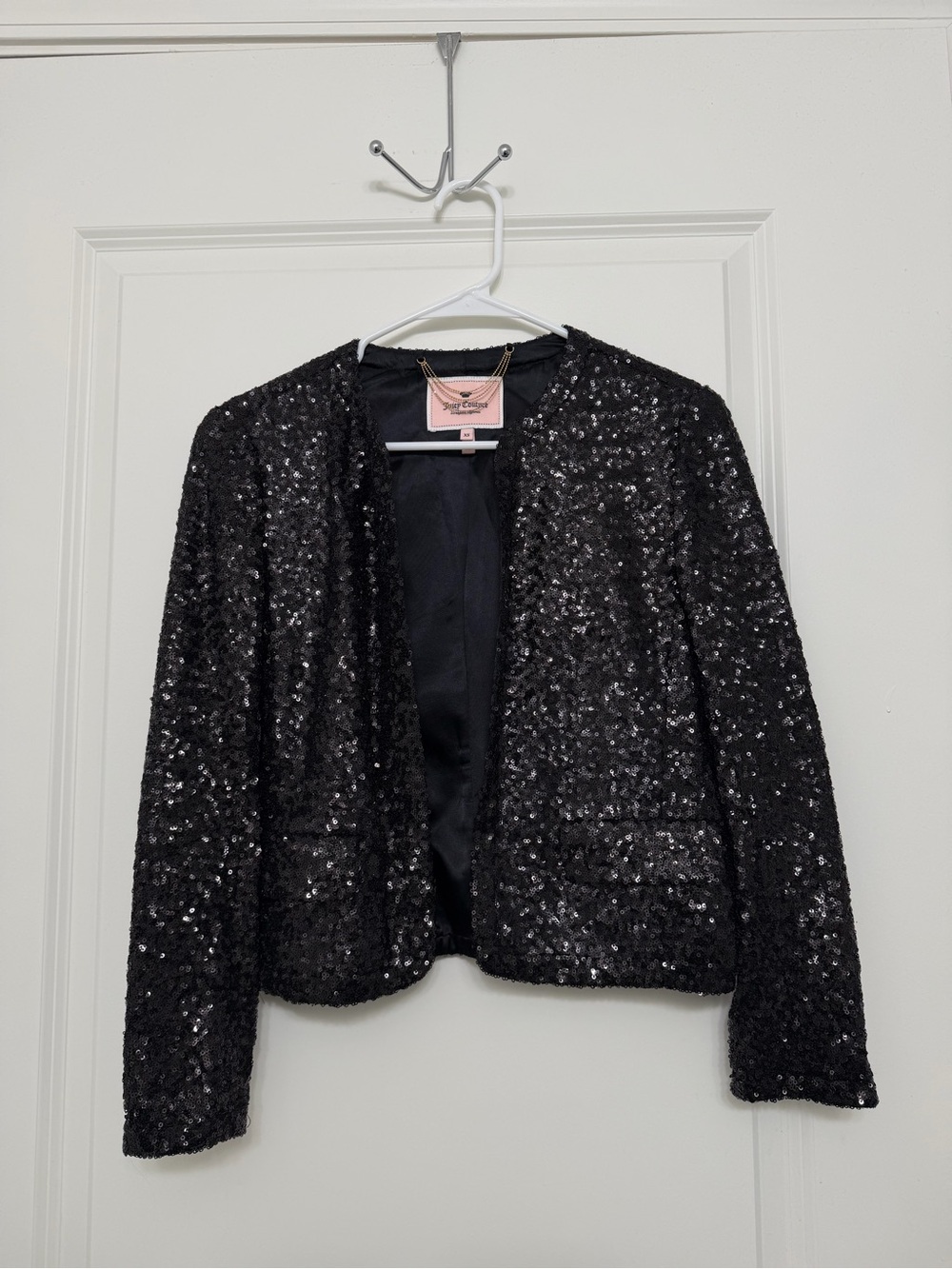 Juicy Couture Black Sequin Open-Front Blazer